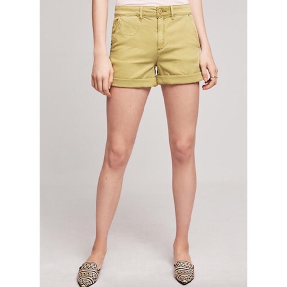 Anthropologie Pants - Anthropologie Relaxed Chino Shorts Pea Green Khaki